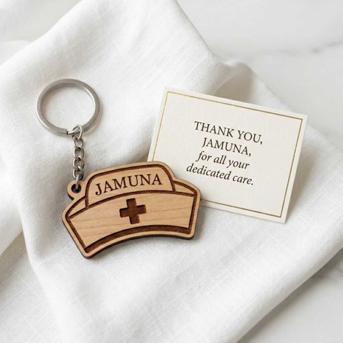 Personalized Wooden Keyring with Card Gift for Nurse JNK-7138