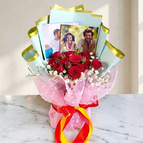 12 Roses Bouquet with Personalized Photo JNK-7161