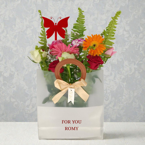 Butterfly Design Topper With Mixed Flowers Gifts Set