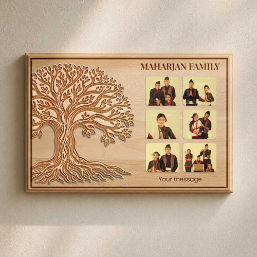 Customized Wooden Family Photo Board with Laser Cut Tree Design JNK-7182