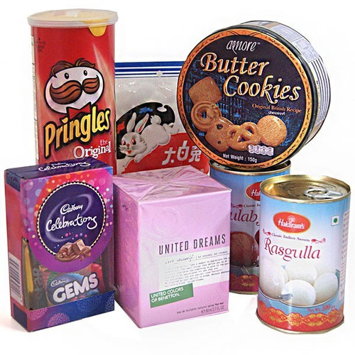 Rakhis Gift Hamper For Your Sister - Perfume, Chocolates, Cookies (7items)