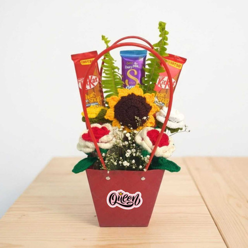Elegant Gift Basket With Handmade Crochet Flowers & Chocolates SK-2778