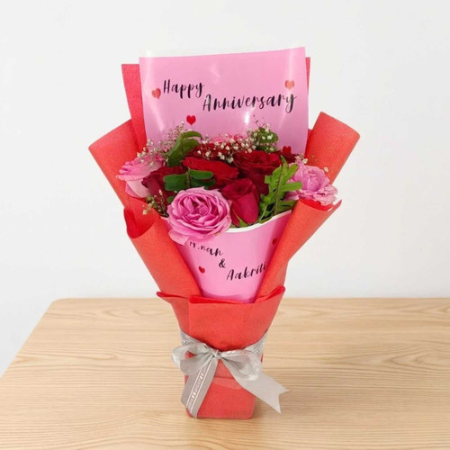 Romantic Rose Radiance Bouquet with Personalized Wrapping – Happy Anniversary Gift SK-2798