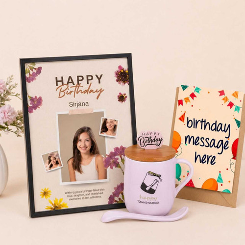 Birthday Memory Frame with Personalized Mug & Greeting Card Set DKG-790