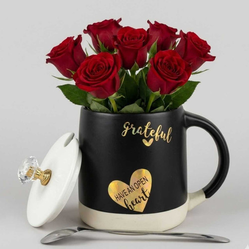Fresh Red Roses with Grateful Printed Mug Gift Set SK-2809