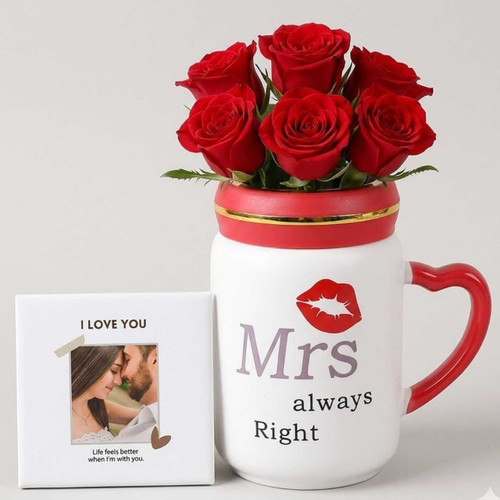 Funny Couple Mug Gift Combo with Roses & Photo Magnet SK-2812