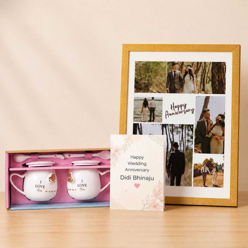 Personalised Anniversary Gift Set – Couple Love Mug, 5 Photo Frame & Greeting Card SK-2814