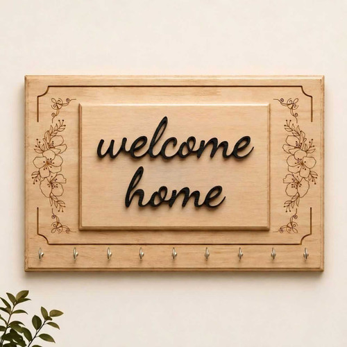Welcome Home Floral Acrylic Laser Cut Key Holder Wall Hanging Board JNK-7225