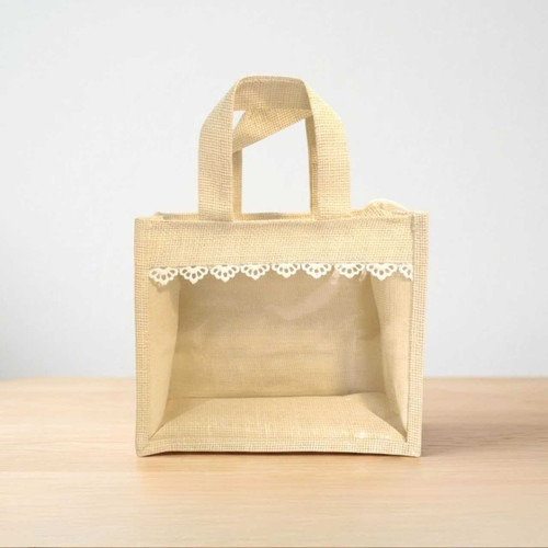 Transparent Off-White Jute Bag with Zipper PG1148