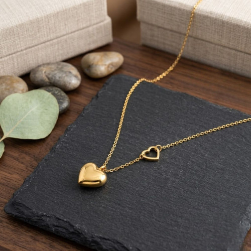 Stainless Steel Gold Plated Double Heart Necklace
