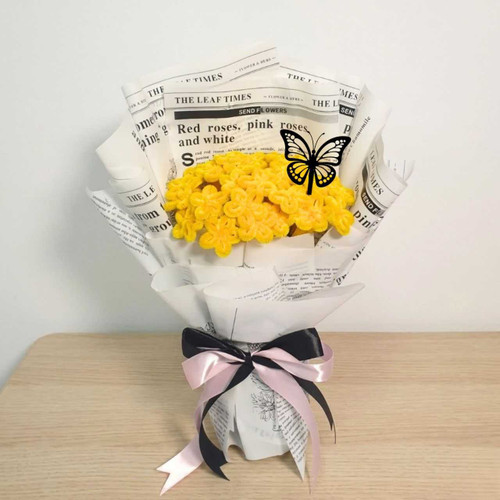 Yellow Fuzzy Flower Bouquet with Butterfly Topper Decor JNK-7248