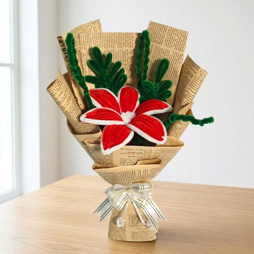 Handmade Fuzzy Wire Red & White Lily Bouquet