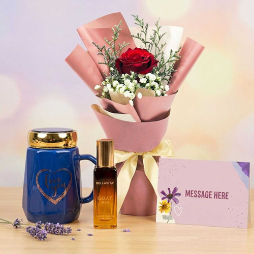 Luxury Men’s Gift Hamper with Perfume, Mug & Rose Bouquet SK-2886