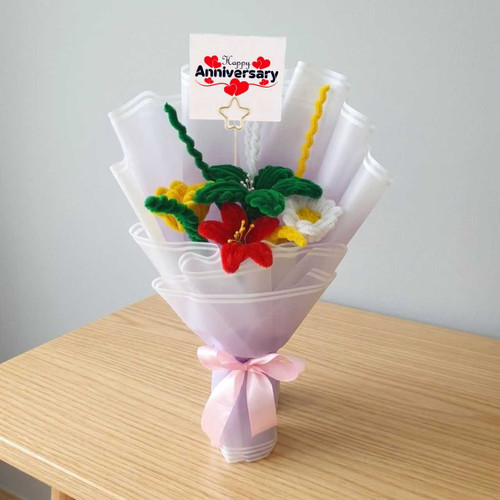 Happy Anniversary Fuzzy Lily Bouquet with Card Holder SK-2933
