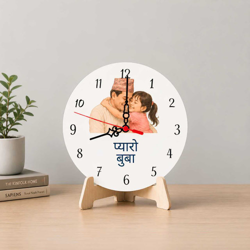 Personalized Round Pyaro Buba Clock With Wooden Stand SK-2939
