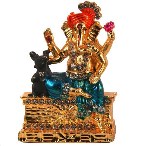 Pagdi Ganesh Ji With Small Mouse Metal Statue