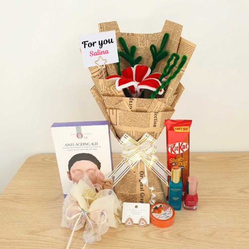Luxury Self Care & Fuzzy Lily Bouquet Gift Hamper for Her DKG-850