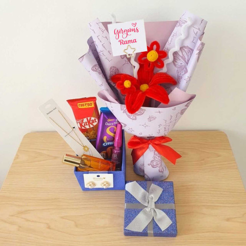 Accessories, Chocolates & Fuzzy Lily Bouquet Gift for Her JNK-7277