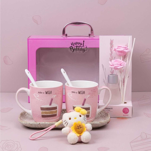Cute Birthday Gift Set with Mug, Rose Diffuser & Hello Kitty Charm SK-2970