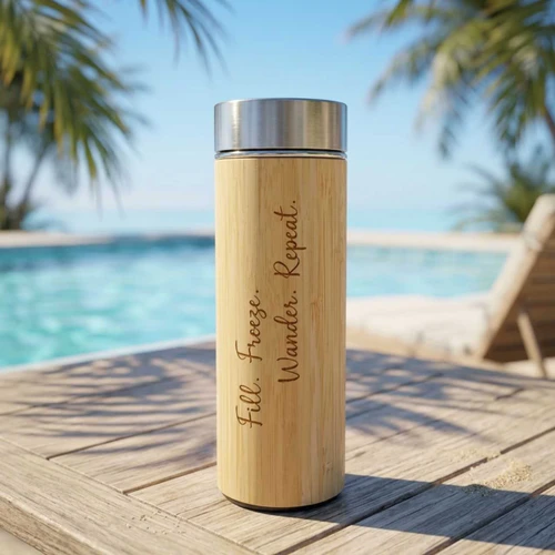 Sustainable Bamboo Travel Water Bottle -450ml Engraved Design DKG-869