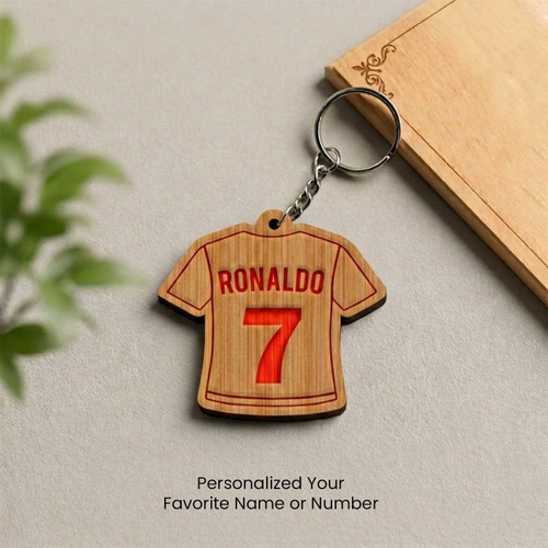 Personalized Wooden Jersey Keychain with Name & Number SK-2983