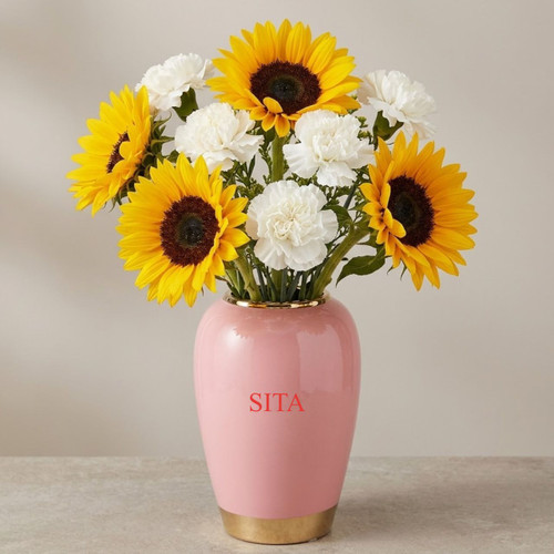 Sunflower & White Carnation Vase Gift Set