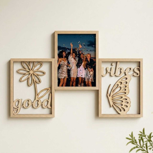 Personalized 3-Panel Good Vibes Wooden Wall Frame Set SK-2985