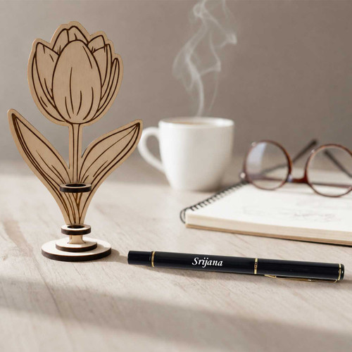 Tulip Wooden Pen Holder with Custom Name Pen SK-2988