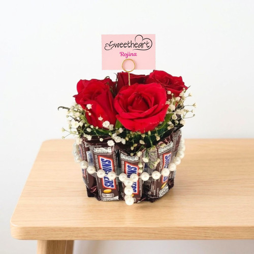 Chocolates & Roses Bouquet with Name Printed Card