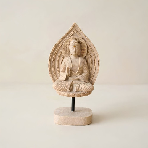 Resin Buddha Statue with Flame Mandorla & Crystal Accent SP-10791