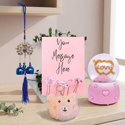 Romantic Surprise Gift Set Snow Globe, Teddy Keyring & Wind Chime Decor DKG-920