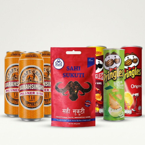 Beer & Snack Party Hamper with Sukuti, Pringles & Chips Combo Set DKG-924