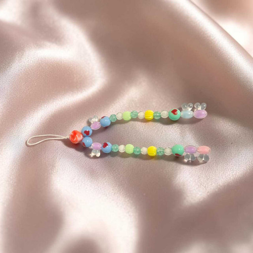 Heart Charm Beaded Phone Strap - Color May Vary