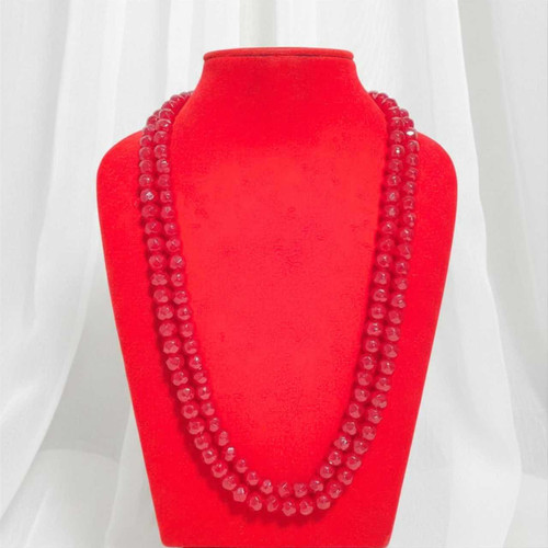 Elegant Double-Layered Ruby Red Bead Necklace Pote-98