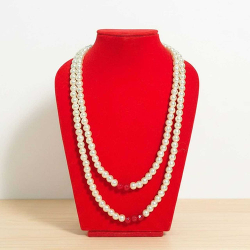 Classic Pearl Mala with Ruby Red Accents – Layered Necklace Pote-111