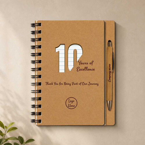 Personalized Years of Excellence Wooden Notebook with Bamboo Pen SK-3053