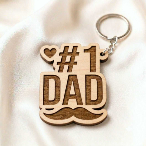 Premium Laser-Engraved #1 Dad Wooden Keychain SK-3054