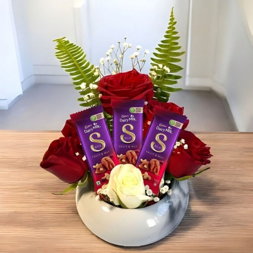 Chocolates & Roses in a Pot