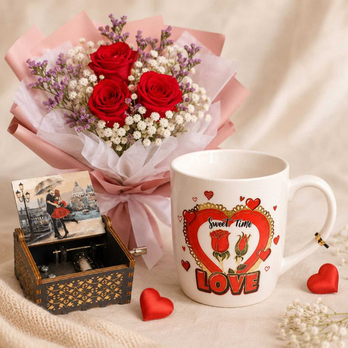 Roses, Music Box & Coffee Mug Gift Set DKG-959