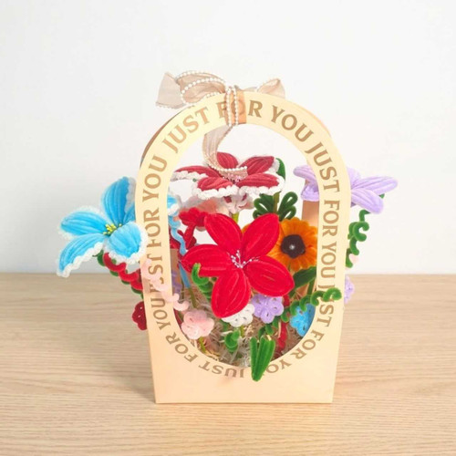 Handcrafted Multicolor Fuzzy Flower Gift Bag JNK-7351