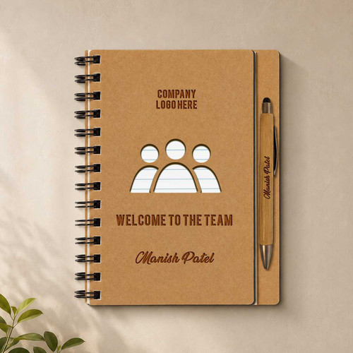 Corporate Logo & Name Engraved Wooden Diary with Bamboo Pen JNK-7354