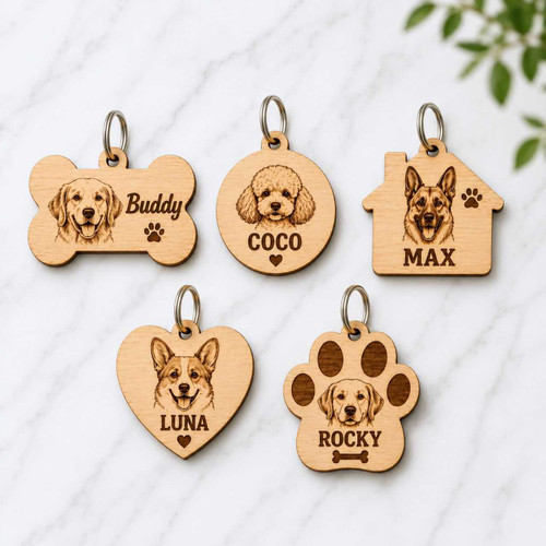 Customizable Laser Cut Wooden Pet Photo Keyring DKG-989