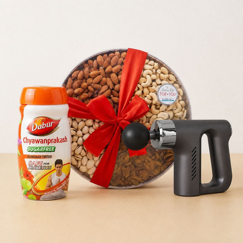 Wellness Gift Combo with Chyawanprash, Nuts & Massager