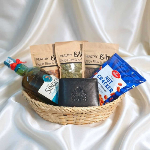 Whisky Lover's Premium Gift Hamper With Nuts & Wallet SK-3084