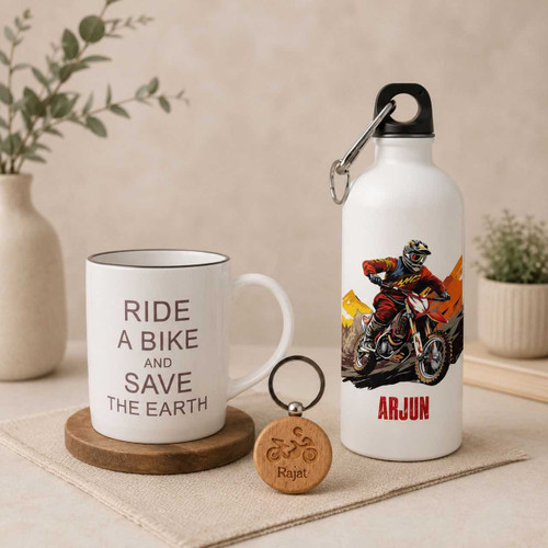 Bike Lover Personalized Mug, Bottle & Keyring Gift Set SK-3112