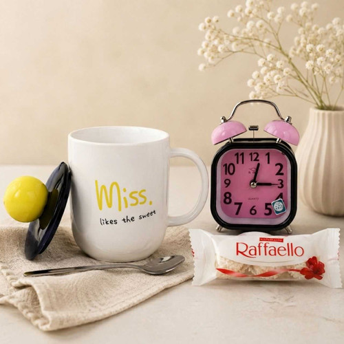 Sweet Love Gift Combo with Mug, Table Clock & Premium Chocolate JNK-7392