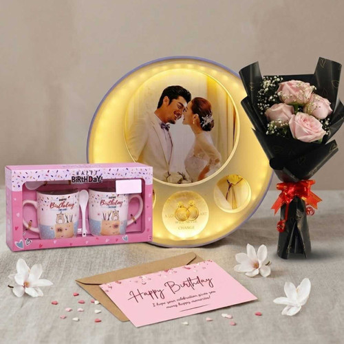 Birthday Gift Combo with Mugs, LED Photo Frame & Roses for Her JNK-7400