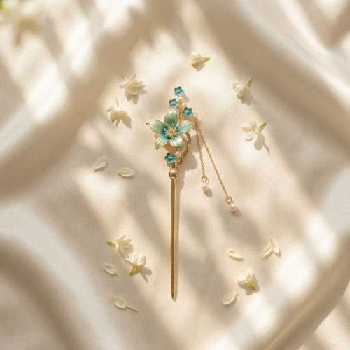 Vintage Flower Hair Pin with Pearl Dangles HC-408