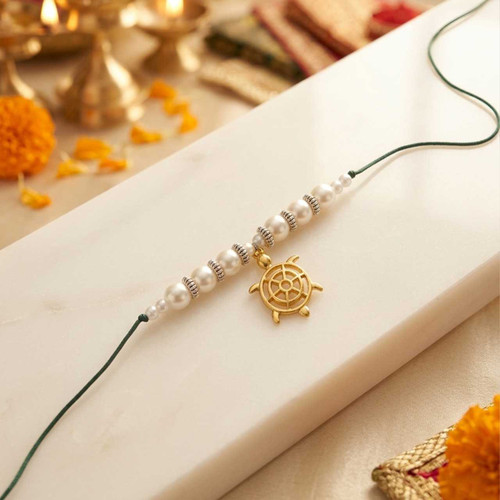 Golden Turtle Charm Rakhi with Pearl Accents RK-07