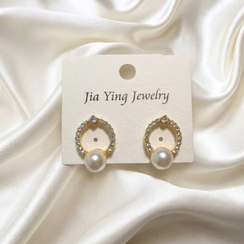 Elegant Pearl and Crystal Stud Earrings JR-406